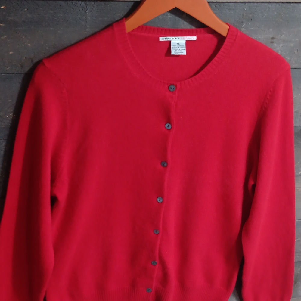 Cashmere Red Button-Up Women's Cardigan - Picture 3 of 5